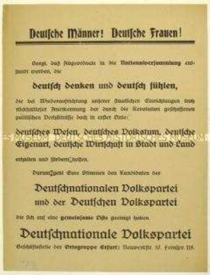 Aufruf der Deutschnationalen Volkspartei zur Wahl der Nationalversammlung 1919