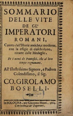 Sommario delle vite degl'imperatori romani con le loro effigie