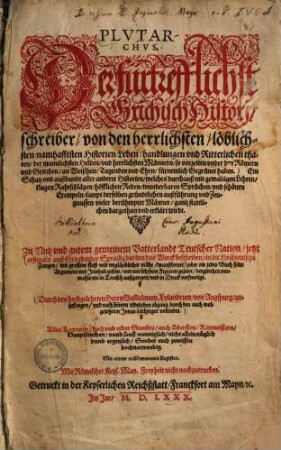 Von der herrlichsten, löblichsten, namhafftsten Historien, Leben ... der herrlichsten Männer, so under den Römern und Griechen gegrünet haben