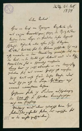 Brief vom 31. Oktober 1878