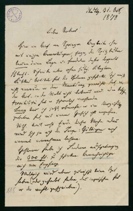 Brief vom 31. Oktober 1878