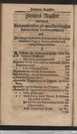 Zweytes Register darinnen die vornehmsten unn merkwürdgsten Realien dieses Tractats enthalten