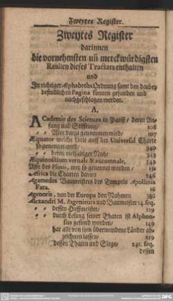 Zweytes Register darinnen die vornehmsten unn merkwürdgsten Realien dieses Tractats enthalten
