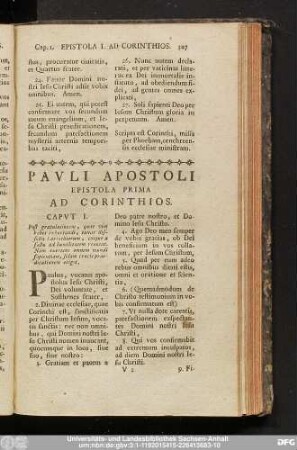 Pauli Apostoli Epistola Prima Ad Corinthios.