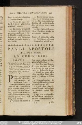 Pauli Apostoli Epistola Prima Ad Corinthios.