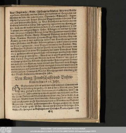 Von Krieg/ Feindschafft und Unfriede in diesem 1606. Jahr.