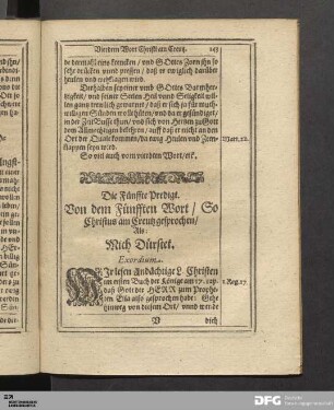 Die Fünffte Predigt/ von dem Fünfften Wort Christi am Creutz.