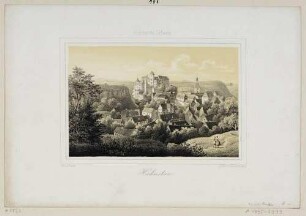 Stadtansicht mit Kirche von Hohnstein in der Sächsischen Schweiz, Blatt Teil einer Reihe von Müller verlegter Lithographien zur Sächsischen Schweiz um 1860
