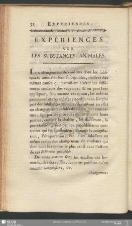 Expériences Sur Les Substances Animales