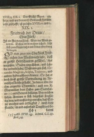 XIX. 1. Friedrich der Dritte/ ChurFürst.
