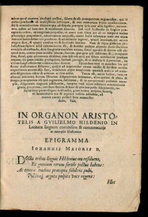 In Organon Aristotelis ... Epigramma Iohannis Maioris D.