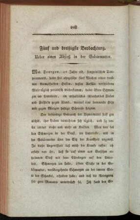 Fünf und dreißigste Beobachtung. Ueber einen Absceß in der Gebärmutter.