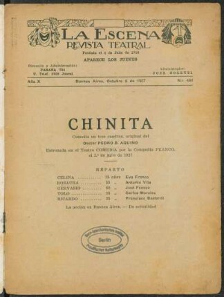 Chinita : comedia en tres cuadros