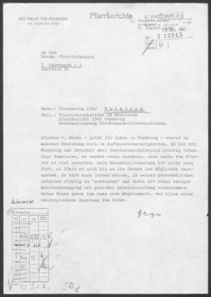 Wurmberg-Neubärental: Visitationsbericht mit Pfarrbericht 1962