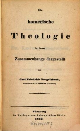 Die homerische Theologie : in ihrem Zusammenhange dargestellt