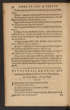 Titulus III. De Crisi Seu iudicationibus, diebus criticis sive decretoriis & signis eo spectantibus.