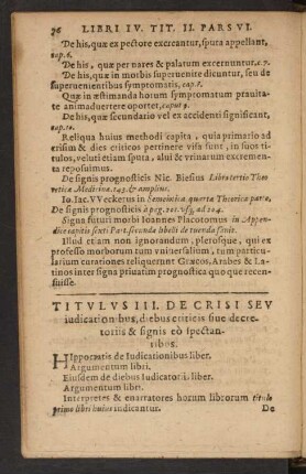 Titulus III. De Crisi Seu iudicationibus, diebus criticis sive decretoriis & signis eo spectantibus.