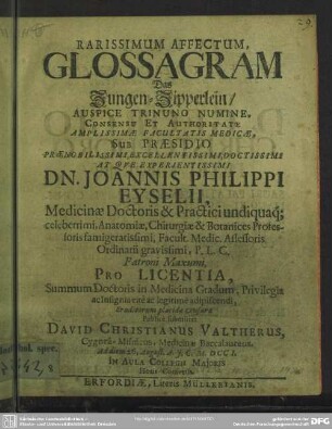 Rarissimum Affectum, Glossagram Das Zungen-Zipperlein