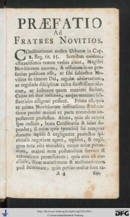 Praefatio Ad Fratres Novitios.