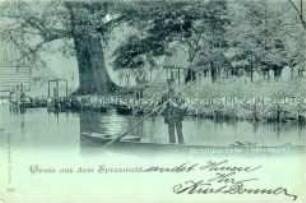 Ansicht aus dem Spreewald, mit kahnfahrenden Briefträger