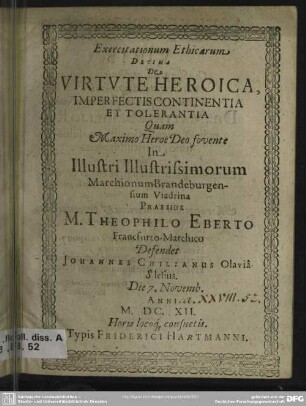 Exercitationum ethicarum decim de virtute heroica, ...