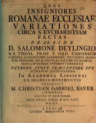 Insigniores Romanae ecclesiae variationes circa S. Eucharistiam factas