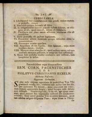 Corollaria; Praenobilissimo atque ...