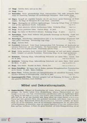 Möbel und Dekorationsplastik (Nr. 696-742)