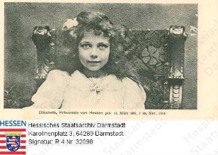 Elisabeth Prinzessin v. Hessen und bei Rhein (1895-1903) / Porträt auf Stuhl sitzend, Brustbild