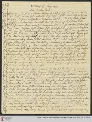 Korrespondenz von Alice und Ludwig Klein: Brief von Alice Klein an Kurt Klein