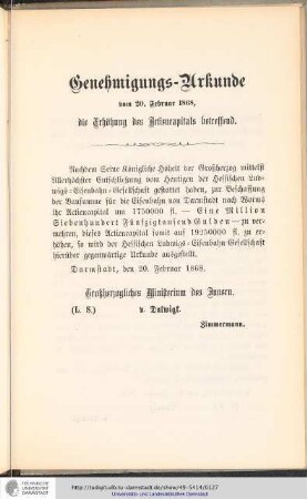 Genehmigungs-Urkunde die Erhöhung des Aktienkapitals betreffend