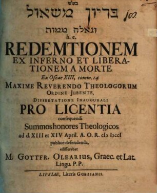 Redemtio ex inferno et liberatio a morte, ex Oseae XIII, 14