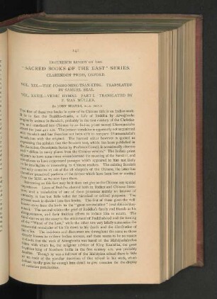 Eighteenth Review on the "Sacred Books of the East" Series.