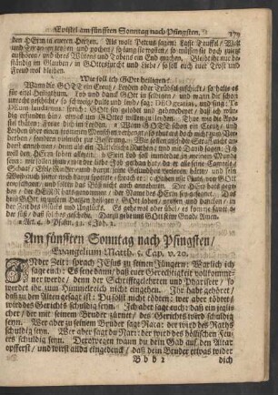Am fünfften Sonntag nach Pfingsten / Evangelium Matth. 5. Cap. v. 20.