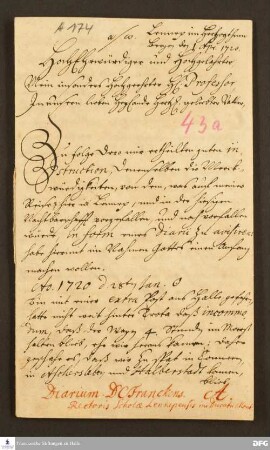 Reisetagebuch von Daniel Christian Francke an August Hermann Francke.