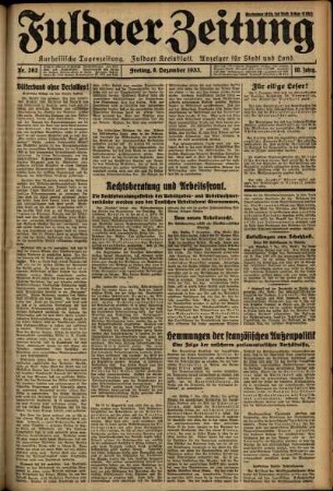 Erste Ausgabe vom Freitag, den 08. Dezember 1933.