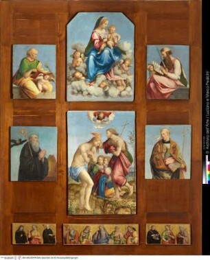 Polyptychon mit Taufe Christi, thronender Madonna und Benediktinerheiligen