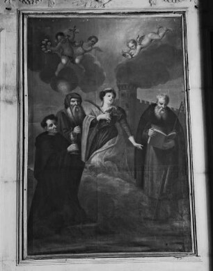 Heilige Barbara, heiliger Antonius Abbas und zwei weitere Heilige