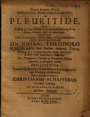 Disputatio Inauguralis Medica De Pleuritide