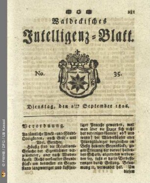 No. 35. Dienstag, den 2ten September 1806