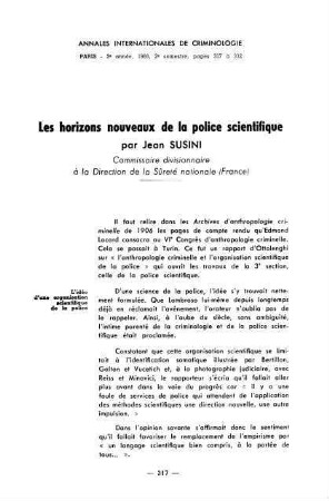 317-332, Les horizons nouveaux de la police scientifique