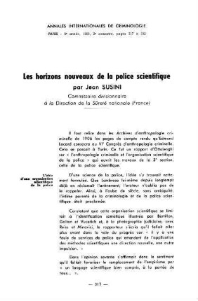 317-332, Les horizons nouveaux de la police scientifique