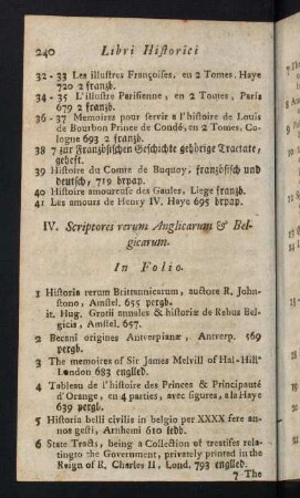 240-255, IV. Scriptores rerum Anglicarum & Belgicarum