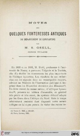 Sér. 4: Notes sur quelques forteresses antiques du département de Constantine