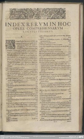 Index Rerum In Hoc Opere Comprehensarum Locupletissimus