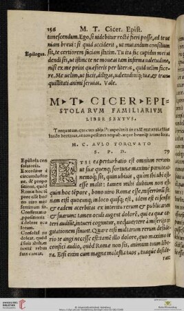 M T Ciceronis Epistolarum Familiarium Liber Sextus