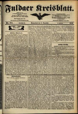 Erste Ausgabe vom Samstag, den 11. Dezember 1909.
