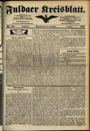 Erste Ausgabe vom Samstag, den 11. Dezember 1909.