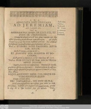 Annotata Anti-Grotiana Ad Ieremiam, As Caput III. Vers. 14.