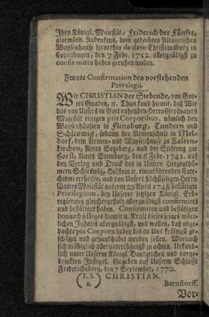 Zwote Confirmation des vorstehenden Privilegii.